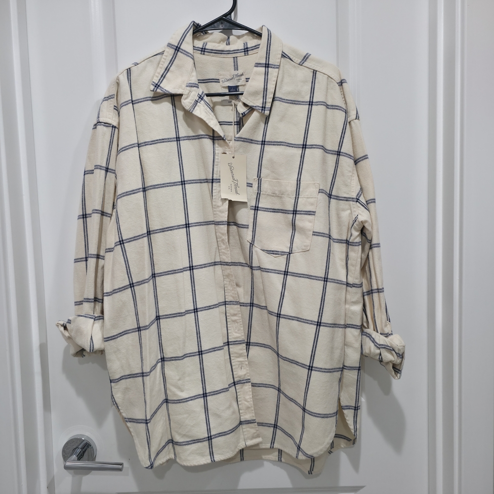 Universal Thread Cream and Blue Oversized Plaid Shirt